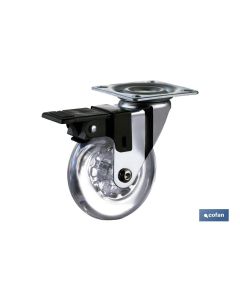 RUEDA TRANSPCROMADO PLACAFRENO PU Ø75MM COFAN