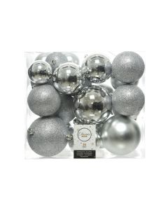 Caja de 26 bolas plateadas varios tamaños ø6cm/ø8cm/ø10cm