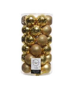 Tubo con 37 bolas doradas decorativas para arbol de navidad ø6cm