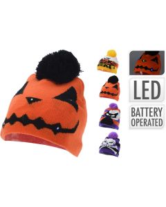 Gorro halloween con luz led, multicolor, 6 led, a pilas, 4 modelos.