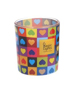 Vela en vaso pop art ø7,5x8,4cm corazones magic lights