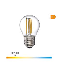 Bombilla esferica con filamento de led e27 4w 500lm 3200k luz calida ø4,5x7,8cm edm