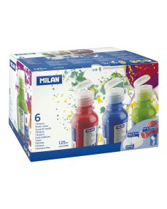 Caja con 6 botellas de 125ml de témpera colores surtidos milan