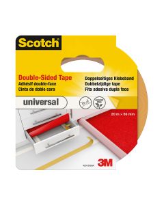 Cinta doble cara, universal, blanca, 20 m x 50 mm