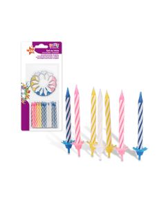 Pack con 24 unid. velas+12 soportes colores surtidos best products party