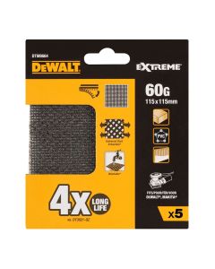 Pack 5 lijas de malla 1/4, 115x115mm grano 60 para lijadoras orbitales dtm8664-qz dewalt