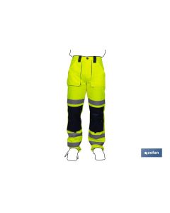 PANTALÓN DE ALTA VISIBILIDAD MODELO SIRIO AMARILLO Y AZUL MARINO TALLA XXXL COFAN