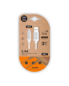 Cable blanco nylon (usb-a a usb-c), 1m 2a tech one tech