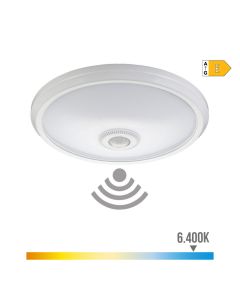 Aplique de superficie led con sensor crepuscular y movimiento ip20 15w 6400k luz fria ø29x6cm edm