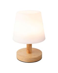 Lámpara led de mesa color blanco para exterior y interior 22cm con acabado en madera. 894386