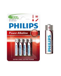 Pila alkalina philips aaa - lr03 1,5v (blister 4 unid.) ø10,5x44,5mm