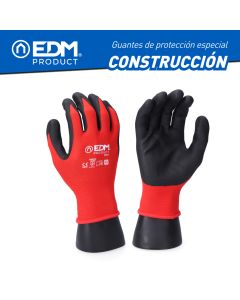 Guante construcción poliéster recubierto de látex talla 9 edm