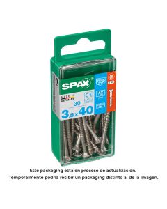 Caja 30 unid. tornillo madera spax cabeza plana inox a2 3,5x40mm spax