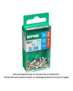 Caja 25 unid. tornillo madera spax cabeza plana inox a2 3,0x16mm spax