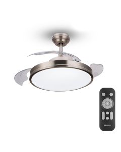 Ventilador de techo de led modelo atlas. color nikel. potencia: 28+35w aspas: ø106cm con mando a distancia philips