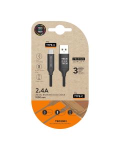 Cable negro nylon (usb-a a usb-c), 1m 2a tech one tech