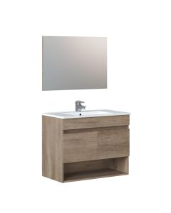 Mueble suspendido, 2 puertas + espejo, marrón nordik (no contiene: lavabo, grifería, sifón y válvula)