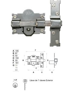 CERROJO 01559 101-R/105 70MM PINTADO