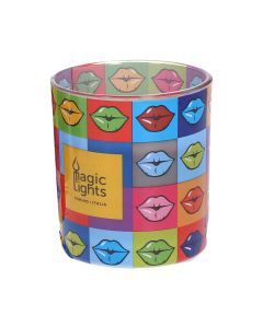 Vela en vaso pop art ø7,5x8,4cm labios magic lights