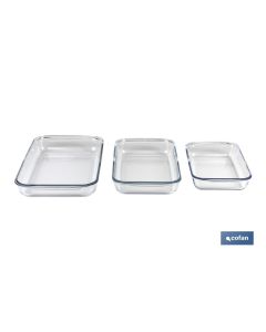 SET DE 3 FUENTES RECTANGULARES DE VIDRIO BOROSILICATO MODELO BARITINA 1600ML-2200ML-3000ML COFAN