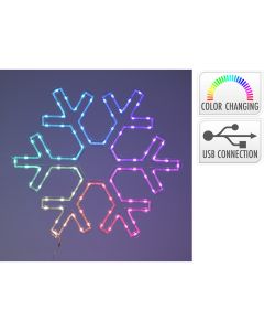 Adorno led copo de nieve 50 x 43 cm, rgb, 90 led, conexión usb.