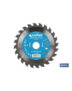 DISCO DE SIERRA CIRCULAR PARA MADERA Ø210 X 2,8 X 30 MM, 24 DIENTES COFAN