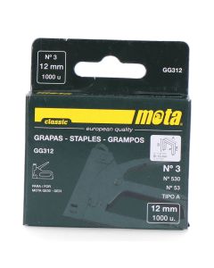 Grapas nº 3 de 12mm 1000 unid. espesor 0,7mm gg312 mota