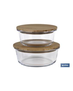 SET DE 2 RECIPIENTES DE BOROSILICATO CON TAPA DE BAMBÚ MODELO PANDA 620 ML - 950 ML COFAN