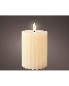 Vela de cera led color beige, superficie con relieve, ø7,5x12,3cm. lumineo