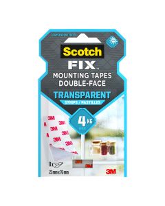 Tira adhesiva doble cara, transparente, 25mmx76mm, 8 uds, max 4 kg