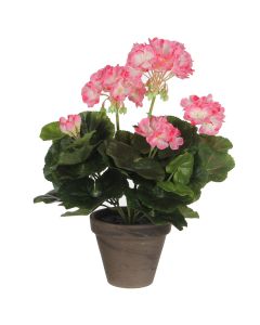 Geranio color blanco rosado de pvc con maceta