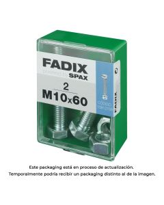 Caja m 2 unid. tornillo metrica cab hex+tuerca cinc m 10x60mm fadix