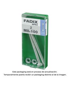 Caja m 2 unid. tornillo metrica cab hex+tuerca cinc m 8x100mm fadix