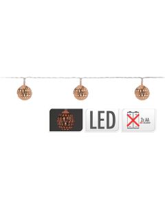 Guirnalda a pilas fija 10 leds con bolas color cobre luz blanco calido 1,3m