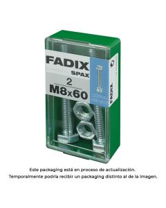 Caja s 2 unid. tornillo metrica cab hex+tuerca cinc m 8x60mm fadix