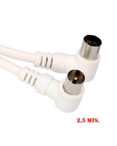 Prolongacion tv acodada 9,5mm 2,5m envasada blanca