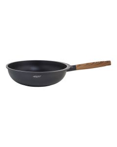 Wok aluminio fundido c/tapa. mango color madera 30cm nature oroley