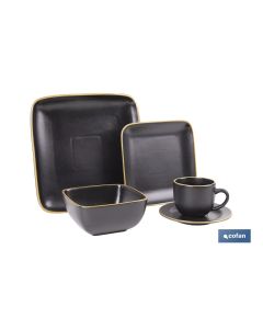 VAJILLA DE CERAMICA DE COLOR NEGRO ESMALTADO DE FORMA CUADRADA CON BORDE VINTAGE 20 PIEZAS COFAN