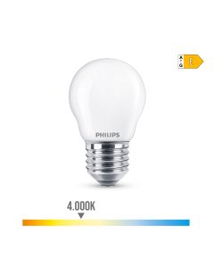 Bombilla esferica led e27 6,5w 806lm 4000k luz dia ø4,5x7,8cm philips