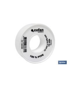 ROLLO 12 MTS CINTA PTFE DE 12mm X 0,076mm venta unitaria COFAN