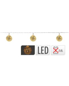 Guirnalda a pilas fija 10 leds con bolas color oro luz blanco calido 1,3m