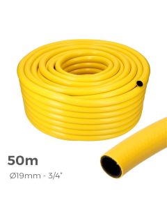 Manguera agricola color amarillo ø interior 19mm ø exterior 25mm (3/4") rollo 50m edm