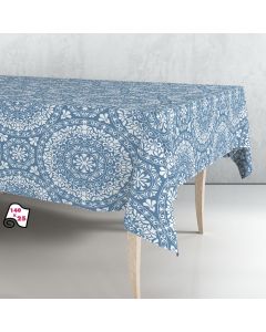 Rollo de hule mantel mandala azul 1,40 x 25 m