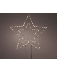 Adorno led estrella doble con estaca 58x55cm, medida estaca 25cm, medida total 75cm. lumineo