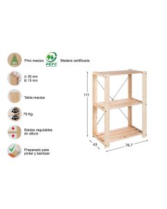 Estanteria alistonada evolution 3 111x76,7x43cm pino macizo astigarraga