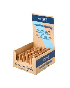 Caja con 30 navajas acero inoxidable, 6 unid. nº6 + 6 unid. nº7 + 12 unid. nº8 + 6 unid. nº9. opinel