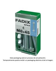 Caja s 4 unid. tornillo metrica cab hex+tuerca cinc m 8x45mm fadix