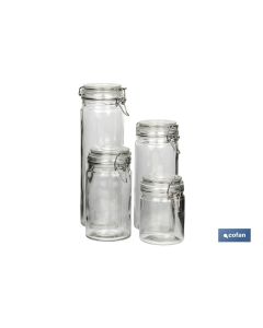 SET 4  FRASCOS CRISTAL+ CLIP ACERO 2100ML,1500ML,1150ML,750ML COFAN