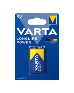 Pila varta alkalina longlife power 6lr61 9v (blister 1 unid.) 26,5x17,5x48,5mm