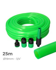 Kit manguera de jardin anti-torsion ø interior 19mm ø exterior 25mm (3/4") - rollo 25m con accesorios edm